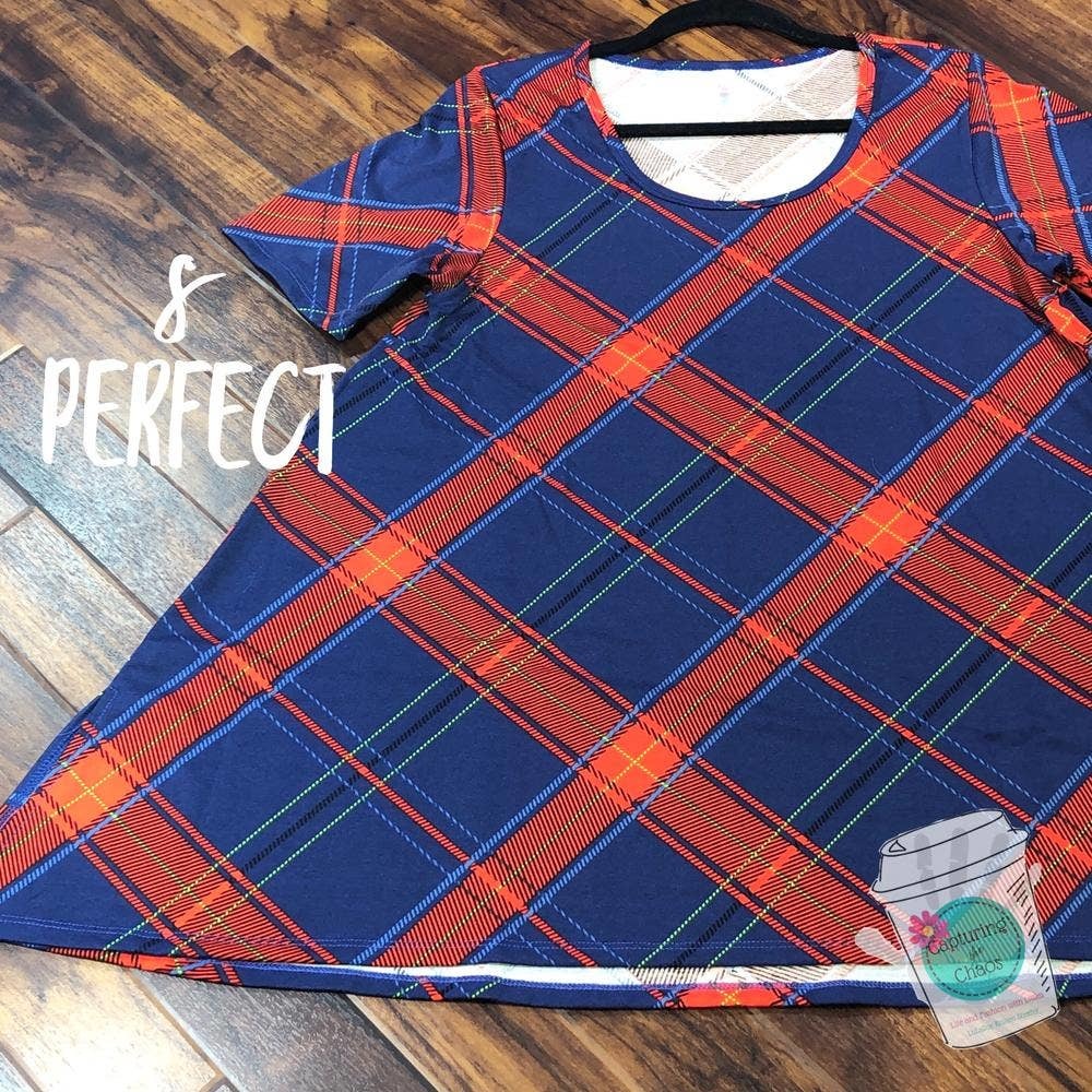 Blue Plaid LuLaRoe Perfect Tee, Small, NWT